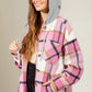 Drawstring Plaid Dropped Shoulder Hooded Shacket