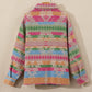 Plus Size Pocketed Printed Collared Neck Jacket