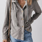 Hooded Drawstring Pockets Corduroy Shacket: GREY / XL