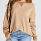 Waffle Knit Round Neck Long Sleeve T-Shirt