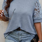 Plus Size Openwork Round Neck Half Sleeve Blouse