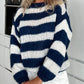 Contrast Striped Boat Neck Long Sleeve Sweater