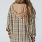 Drawstring Waffle Knit Patchwork Hooded Plaid Shacket