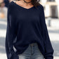 Full Size Lace Up V-Neck Long Sleeve Sweater