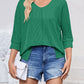 Textured Round Neck Three-Quarter Sleeve Blouse