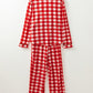 Plaid Collared Neck Long Sleeve Top and Pants Set