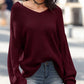 Full Size Lace Up V-Neck Long Sleeve Sweater