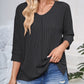 Textured Round Neck Three-Quarter Sleeve Blouse