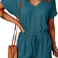 Full Size Drawstring V-Neck Short Sleeve Romper