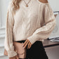 Cable Knit Round Neck Cold Shoulder Sweater