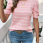 Striped Round Neck Puff Sleeve Knit Top