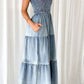 Slit Smocked Tube Tiered Denim Dress