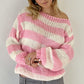 Contrast Striped Boat Neck Long Sleeve Sweater