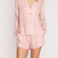 Striped Collared Neck Long Sleeve Top and Shorts Lounge Set