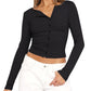 Button Up Round Neck Long Sleeve T-Shirt