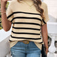 Striped Mock Neck Short Sleeve Sweater