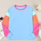 Color Block Round Neck Long Sleeve Top