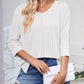 Textured Round Neck Three-Quarter Sleeve Blouse