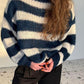 Contrast Striped Boat Neck Long Sleeve Sweater