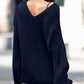 Full Size Lace Up V-Neck Long Sleeve Sweater