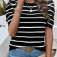 Striped Round Neck Puff Sleeve Knit Top