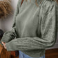 Eyelet Round Neck Long Sleeve Sweatshirt