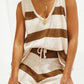 V-Neck Sleeveless Top and Drawstring Shorts Sweater Set