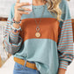 Round Neck Casual Striped Contrast Long Sleeved T-shirt: Green / XL