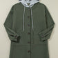 Drawstring Button Up Long Sleeve Hooded Jacket