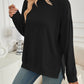 Slit Round Neck Long Sleeve Sweatshirt