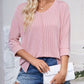 Textured Round Neck Three-Quarter Sleeve Blouse