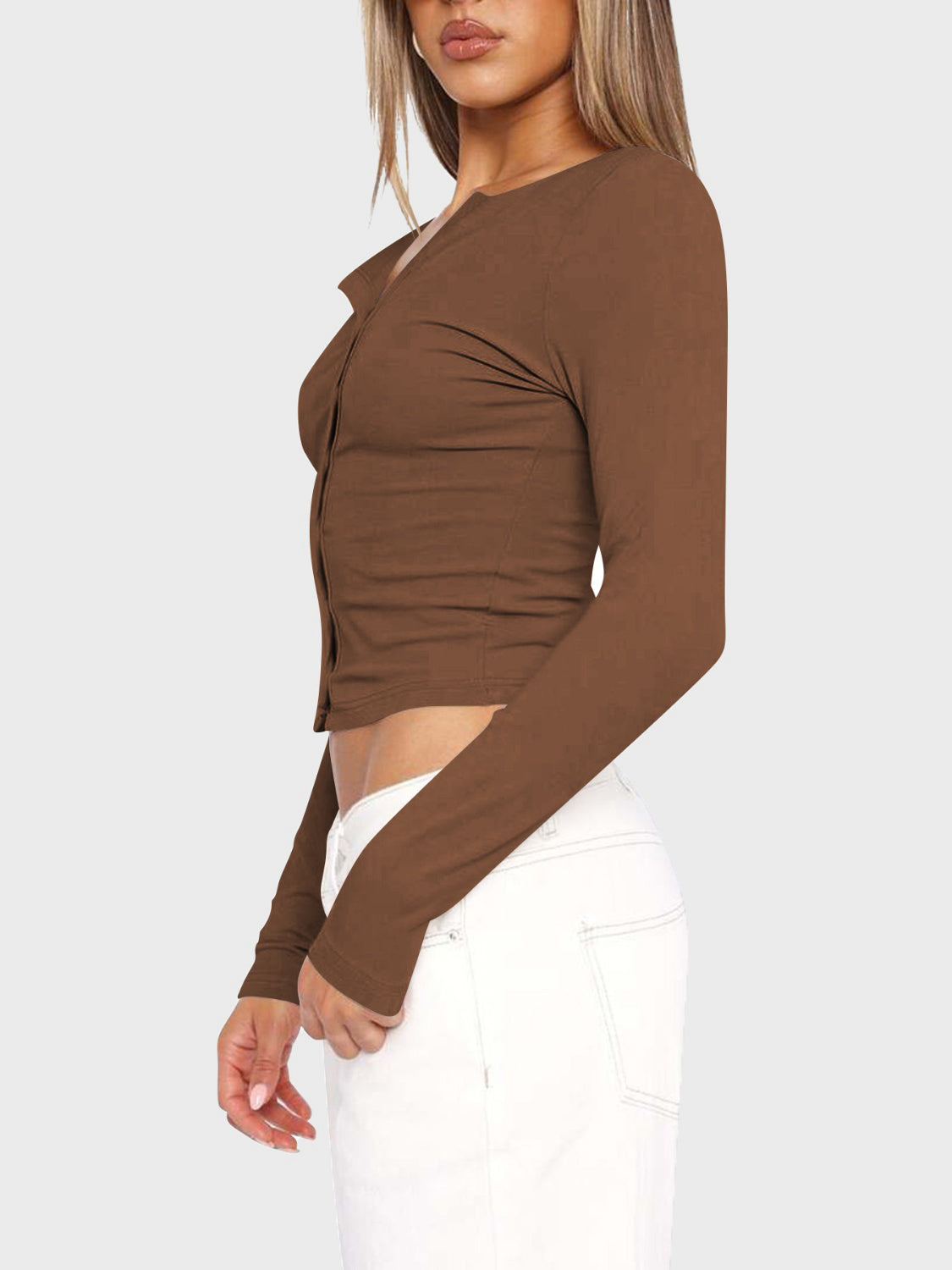 Button Up Round Neck Long Sleeve T-Shirt