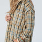 Drawstring Waffle Knit Patchwork Hooded Plaid Shacket