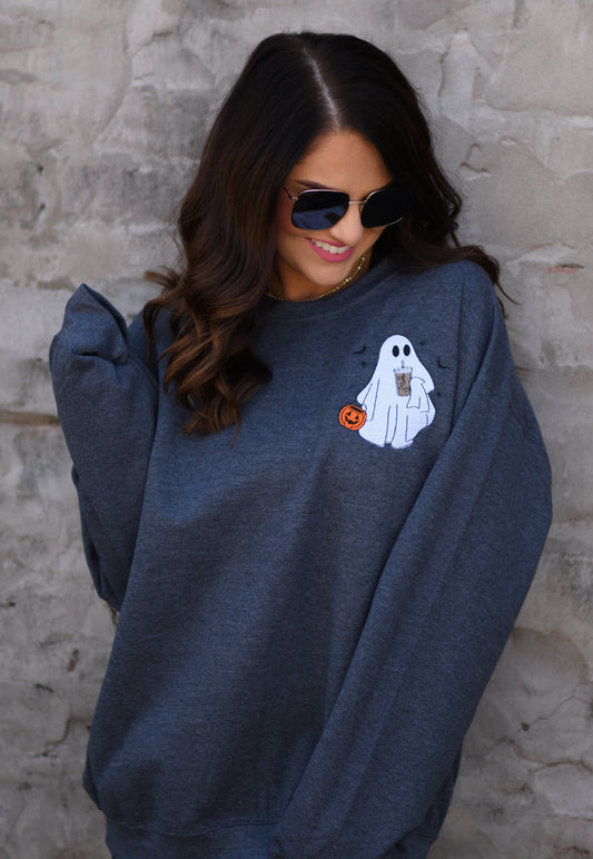 Iced Coffee Ghost Embroidered Sweatshirt