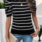 Striped Round Neck Puff Sleeve Knit Top