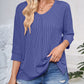 Textured Round Neck Three-Quarter Sleeve Blouse