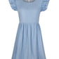 Full Size Ruffled Round Neck Cap Sleeve Denim Dress