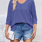 Textured Round Neck Three-Quarter Sleeve Blouse