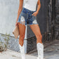 Distressed Fringe Denim Shorts with Pockets