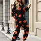 Fuzzy Pumpkin Half Zip Hooded Jumpsuit