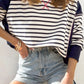 Exposed Seam Striped Long Sleeve Sweatshirt