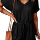 Full Size Drawstring V-Neck Short Sleeve Romper