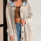 Drawstring Button Up Long Sleeve Hooded Jacket