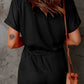 Full Size Drawstring V-Neck Short Sleeve Romper