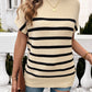 Striped Mock Neck Short Sleeve Sweater