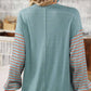 Round Neck Casual Striped Contrast Long Sleeved T-shirt: Green / L