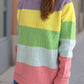 Color Block Round Neck Long Sleeve Sweater