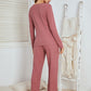 Notched Long Sleeve Top and Pants Set