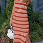 Slit Striped Round Neck Sleeveless Midi Dress