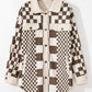 Plus Size Checkered Button Up Long Sleeve Jacket